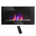 HOMCOM 28.5" Wall Mounted Electric Fireplace Heater with 7 Color Light, LED Flame Effect and Remote Control, 750W/1500W, Black