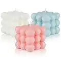 Weinsamkeit 3 Pcs Bubble Candle White Pink Blue Soy Wax Candles Cute Cube Scented Candle Small Relaxing Candle Presents Natural Handmade Aesthetic Candle for Room Decoration