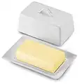 GOURMEX Large Butter Holder with Lid | Fits One Pound of Butter | Ideal Butter Keeper for Salted, Unsalted and Flavored Butter in Fridge | Ceramic White Covered Butter Dish is Dishwasher Safe