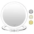 FASCINATE Magnifying Mirror 10X 1X Double Sided Magnification Makeup Vanity Mirror Rechargeable Lighted Mirror with 3 Color Setting Adjustable Rotation LED Vanity Desk Mirror White(Not Include Bag)