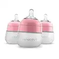 Nanobebe Flexy Lot de 3 biberons en silicone, anti-colique, sensation naturelle, téton non pliable, base stable sans basculement, facile à nettoyer, rose, 150 ml