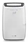 De'Longhi DEX212F - Deshumidificador para el hogar para eliminar la humedad, secador de ropa, doble sistema de filtración de aire, 12L por día, sistema de seguridad, silencioso, asa, blanco