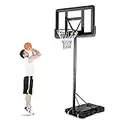 GYMAX Basketball Hoop Outdoor, 4.25 Ft to 10Ft Adjustable Basketball Goal with 44’’ Backboard & 18’’ Basket, All Weather Portable Basketball Stand w/Wheels, for Kids Youth Adult, Indoor Gym, Driveway