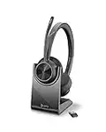 Poly Voyager 4320 UC Wireless Headset & Charge Stand (Plantronics) - Stereo Headphones w/Noise-Canceling Boom Mic - Connect PC/Mac/Mobile via Bluetooth - Microsoft Teams Certified - Amazon Exclusive