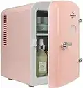 Koolatron Retro 4L 6 Can Portable Mini Fridge Compact Refrigerator for Bedroom Skincare Cosmetic Beauty Personal Cooler 12V and AC Cords, Desktop Accessory for Home Office Car Dorm Travel (Pink)