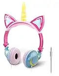 ONTA Casque Audio Enfant avec Oreilles de Chat Licorne, Léger, Écouteurs Pliables à LED à Lumières pour Filles/Garçons, Réglables, Durable et Confortable, pour Maison ou Extérieur (Poudre Jaune)