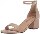 Amazon Essentials Women's Two Strap Heeled Sandal, Beige Faux Leather, 7