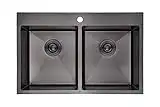 Yutong 31" x 20" Black Top-Mount/Drop in Stainless Steel Kitchen Sink (Double Bowl 50/50)