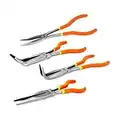 NEIKO 02105A Long Nose Plier | 4 Needle Nose Pliers Set | 11” Long Reach | Straight Angle Curved Pliers | 45 & 90 Degree