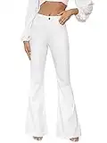 Floerns Women's High Waisted Flare Jeans Frayed Raw Hem Bell Bottom Denim Pants, White, Medium