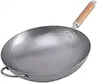 Couner Traditioneller Wok aus Kohlenstoffstahl, handgehämmerte Wokpfanne mit Holz- und Stahlgriff, chinesische Woks und Pfannen, 32cm