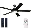 52 Inch Modern Style Indoor Ceiling Fan with Dimmable Light Kit and Remote Control, Reversible Blades and Motor, ETL Listed 110V Ceiling Fans for Living Room, Bedroom, Basement, Kitchen, Matte Black
