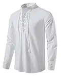 Chemise de kilt écossais classique en coton pour homme Jacobite Ghillie à manches longues confortable à lacets, chemise de pirate médiévale vintage, A275-blanc, S