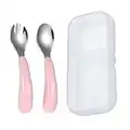 Tomedeks Cucchiaio Svezzamento Cucchiaino Svezzamento Posate Neonato Svezzamento Cucchiaino Set Di Posate Per Bambini Forchetta E Cucchiaio E Set Di Posate Per Bambini In Acciaio Inossidabile(Pink)