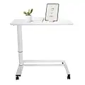 hjh OFFICE 830054 Mesa para Ordenador Portátil Stand II Escritorio para Computadora con Ruedas, Altura Ajustable, Blanco