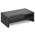 Rfiver Soporte Monitor Madera Elevador Escritorio para Portatil Pantalla Ordenador PC Monitores con Soporte para Teléfono & Tableta y Gestión de Cables | 2 Niveles Negro W425 x D235 x H140 MAX 30KG