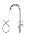 KirlystonE Cold Water Only Kitchen Faucet, Solid Stainless Steel Bar Deck Mount Cold Faucet for Outdoor Sink with Supply Line