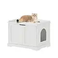 HOME BI Litter Box Enclosure, Cat Litter Box Furniture Hidden, Pet Wooden Side Table, Cat Washroom Storage Bench with Double Doors, Indoor Decorative Cat House for Large Cat Kitty, White