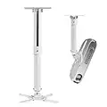 suptek Soporte de techo para proyector, montaje universal para proyector, rotación de 360 grados, inclinación de 90 grados, soporte de proyector de techo de hasta 13.6 kg, blanco PR05Wf