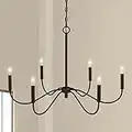 Bunkos Farmhouse Black Chandelier Rustic Candle 6-Light Pendant Light 30 Inches Adjustable Height Ceiling Light Fixture for Living Room Kitchen Island Dining Room Bedroom Foyer