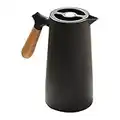 Tomaibaby Thermal Coffee Carafe with Lid and wooden handheld Nordic style Beverage Dispenser Thermal Kettle Insulation Hot Water Bottle Warm Keeping Bottle Black