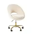 Samt Weiß Bürostuhl ohne Armlehne Ergonomischer mit Rollen Schreibtischstuhl Weiss Drehstuhl Höhenverstellbar Mädchen Home Office Chair white mit Rollen Bürohocker mit Lehne Beige Bürotuhl 150 kg