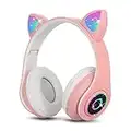 Sendowtek Bluetooth sans Fil Casque d'oreille de Chat Pliable avec Microphone Stéréo Casque Audio Enfant Bluetooth Fille pour Phones PC (Rose)