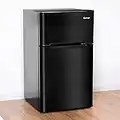 DORTALA Compact Refrigerator, 3.2 Cu Ft Mini Fridge, Separate Freezer with 2-Door Design, Wide Angle LED Light, Rapid Refrigeration, Energy Saving, Quiet Operation, Black