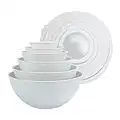 COOK WITH COLOR Mixing Bowls with TPR Lids - 12 Piece Plastic Nesting Bowls Set Includes 6 Prep Bowls and 6 Lids, Microwave Safe Mixing Bowl Set (Speckled White)