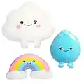 BenBen Cloud Shape Plush Pillow 12 inch, Set of 3, 7 inch Stuffed Rainbow and Water Droplet, Soft Plush Toys for Kids Girls, Home Decor