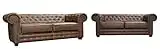 Astor Chesterfield Style Sofa Set 3+2 Seater Armchair Brown Faux Leather (3+2 Seater)