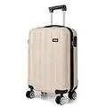 Kono Lightweight Cabin Suitcase 55x35x20cm Hard Shell ABS Luggage with 4 Wheels Carry On Hand Travel Suitcases (Small, Beige)