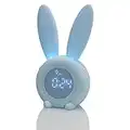 Weelth Alarm Clock Light Alarm Clock Cute Rabbit Lámpara de noche con alarmas de luz nocturna Simulación de amanecer y atardecer Visualización automática Hora/Fecha/Temperatura (Azul)