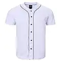 T-shirt ouvert à rayures de baseball pour homme - Maillot de sport - Haut boutonné surdimensionné, blanc, XL