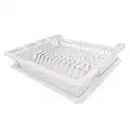 White Hobby Medium Plastic Dish Drainer Plate and Cutlery Rack with Drip Tray