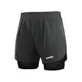 Lixada Shorts de Course 2 en 1 pour Hommes, Shorts d'Athlétisme, Shorts de Fitness Marathon, Pantalon Respirant + Séchage Rapide,L,Gris Foncé