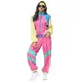 80s Costumes for Women 1980s Halloween Couples 80s Workout Costumes for Adults Rave Outfit for Women Festivals Retro Windbreaker Jacket Headband Tracksuit 70s Hippie Shell Suits Rainbow Pink X-Large