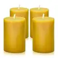 Natural Beeswax Pillar Candle 2x3 inch Set of 4, Dripless Smokeless Pure Brown Raw Beeswax Candle with Natural Scent for Prayer Home Relaxation,80 Hours Burning in Total