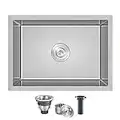 MENATT Undermount Kitchen Sink, 22" x 18" Single Bowl Kitchen Sink Undermount Stainless Steel Workstation Bar Sink with Basket Strainer(Brushed)