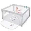 COSTWAY Parc de Jeu pour Bébé, Aire d'Activités Portable pour Enfants avec Porte de Sécurité, Parois en Maille Respirante, Ventouses Antidérapantes et 50 Boules Colorées (120 x 120 x 68 cm, Gris)