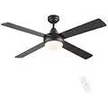 CJOY Ceiling Fan Lights with Remote Control, 48 inches Bedroom Lights Ceiling Fan with Lights and Remote, 4 Blades Quiet Reversible Ceiling Fan Light for Bedroom Living Room Dimmable LED