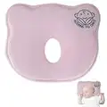 Baby Head Shaping Pillow - 3D Memory Foam Baby Pillow - Infants, Toddlers Sleeping Head Support Prevents Flat Head - Soft Baby Pillow with Travel Bag- Newborn Pillow for Cot stroller Car Seat (Pink)