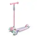 67i Scooter for Kids 3 Wheeled Scooter Kids 3 Wheel Kick Scooter for Toddlers Girls Scooter 4 Adjustable Height Light Up Wheels Scooter for Children from 3 to 12 Years Old (Light Pink)