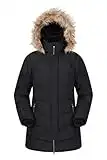 Mountain Warehouse Isla II Womens Down Jacket - Fur Hoodie, Two Zipped Pockets, Waterproof Winter Coat -Thermal Tested -50 - Ideal For Cold Weather Jet Black 18