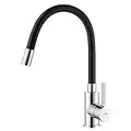 Auralum Grifo de Cocina con Caño Flexible, Monomando Grifo de Fregadero Negro con Manguera de Silicona Flexible y Giro de 360° para Agua Caliente y Fría