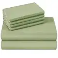 HOMEIDEAS Queen Sheets Set Extra Soft Bed Sheets Microfiber 1800 Sheets - Deep Pocket, Wrinkle & Fade Free - 4 Piece(Queen,Sage Green)