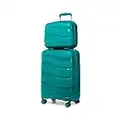 Kono Luggage Sets of 2 Piece Lightweight Polypropylene Hard Shell Suitcase with TSA Lock Spinner Wheels Travel Carry On Hand Cabin Luggage with Beauty Case (Set of 2, Turquoise)