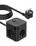 JSVER Regleta Enchufe Cube con USB de 3 Tomas(3680W/16A) con 3 USB Puertos 15,5W Alargadera Electrica 3 m Protección contra Sobretensiones para el hogar, la Oficina y los Viajes Negro