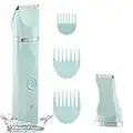 Waterproof Bikini Trimmer Women Electric Razor for Bikini Legs Pubic Hair Rechargeable Electric Shaver for Women Hair Removal with Snap-in Ceramic Blades IP7X Washable Head,Wet and Dry Use,Green