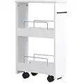 kleankin Carrello da Cucina Salvaspazio Multiuso per Bagno, Carrellino Scaffale in Legno MDF con Ruote Girevoli e Maniglia, 42.5x20.3x66.7cm, Bianco